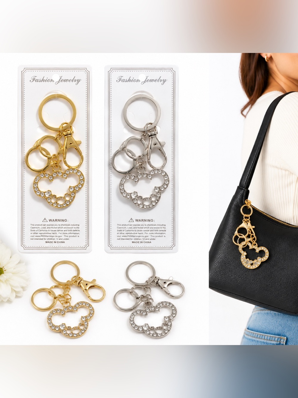 Minnie Mouse Disney Bag charm or Key Charm in silver or gold